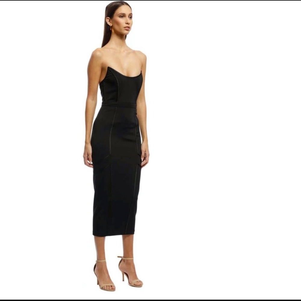 MISHA COLLECTION Black Strapless Midi Dress